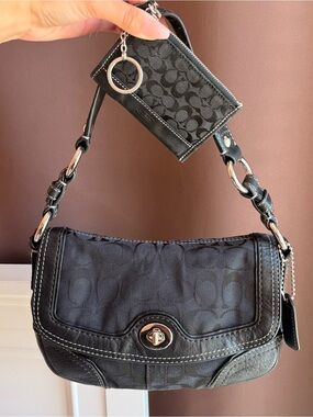 Vintage Coach Chelsea black monogram turn-lock bag and wallet set